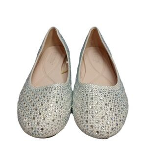 De Blossom Collection Baba Ballet Flats Womens US Size 9 White Silver Rhinestone